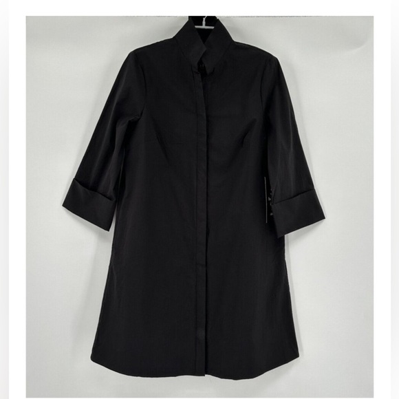 Tuckernuck Women's Black Charlie Shirt Dress sz M Stand Collar A-line Mini NWT - Picture 3 of 9